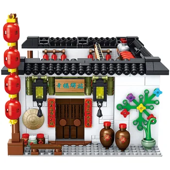 1801pcs gradniki mesto Vtis Kitajski slog Arhitektura Sreča Postaja Gostilni Opeke igrače za otroke