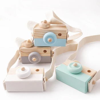 1pc Lesene Visi Fotoaparat Modni Obesek Montessori Igrače Za Otroke Lesene DIY Predstavlja zdravstvene Nege Darilo Baby Blok Igrače za Otroke
