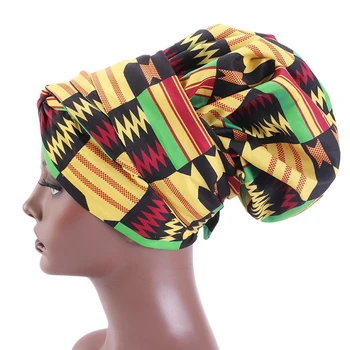 1PCS 38 cm Afriške Lase Kape Tiskanja Saten Bonnet Dolgo Trak Dvojna Plast Headwrap Vzorec Ženske Pokrivajo Velike Velikosti Lase Ovijte Skp