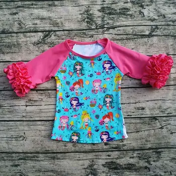2018 Pomlad Otrok Poletje Natisnjeni Raglan bombažne majice za malčke baby ruffle raglan rokavi cvetlični