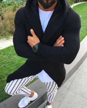 2019 Novih Moških Dolgo Hooded Jopico Sweater Moški Jeseni Črno Zeleno Jopico Plašč Priložnostne Barva Puloverji Vrhnja oblačila S-3XL