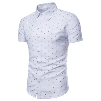 2019 novo blagovno znamko sidro tiskanja kratek rokav srajce moške obleko eu velikost slim camisa socialne mens majice priložnostne slim fit