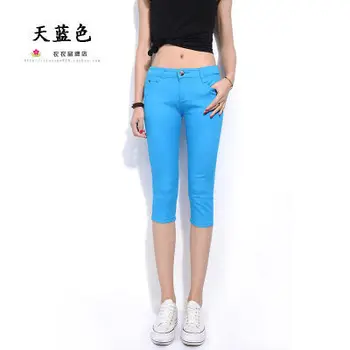 2019 Poletje Ženske Modni Candy Barve Skinny Jeans Priložnostne Ženski Odsek Sredi Elastična Tele-Dolžina Hlače Velikosti Plus hlače Hlače