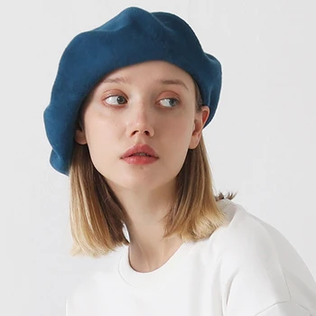 2020 Baretka klobuk za ženske francoski Umetnik Breathful Volnena Kapa Letnik svoboden slog Elegantna Dama, Zimske Kape kažejo obraz mala