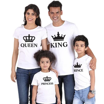 2020 Družino Ujemanje Oblačila Bombaža T-Shirt Oče Mati Vrh Tshirt Hči, Sin, Kralj, Kraljica Moški Ženske Majica Plus Velikost Harajuku