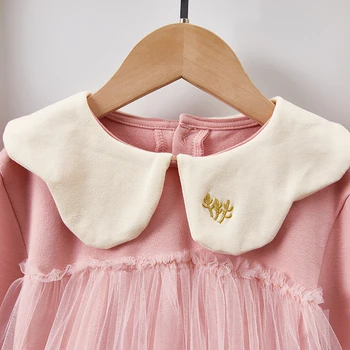 2020 Novi Korejski Slog Baby Dekleta Cvet Obleka Romper +Klobuk Jeseni Malčke Baby Dekle Romper Bombaž Dolg Rokav Obleke