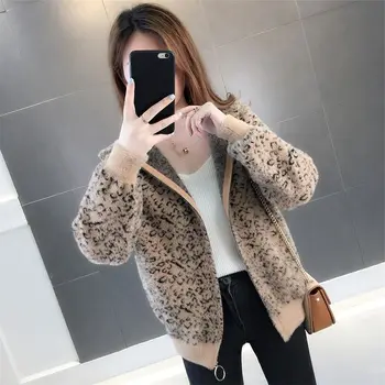 2020 novo jeseni in pozimi žensk korejska različica leopard pulover ženske mink žametni suknjič, pletene cardigan