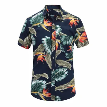 2020 Novo Poletje Mens Kratek Rokav Plaži Havajske Srajce Bombaž Priložnostne Cvetlični Srajce Redno Plus Velikost 3XL Mens oblačila Moda