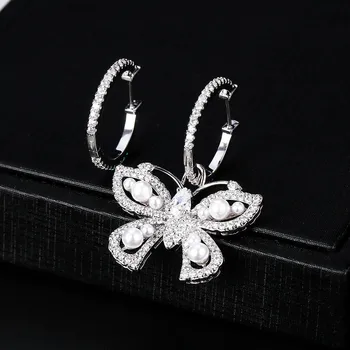 2020 novo pretiran luksuz listi pearl asimetrične metulj uhani elegantno osebnost divje ins design ženske blagovne znamke nakit