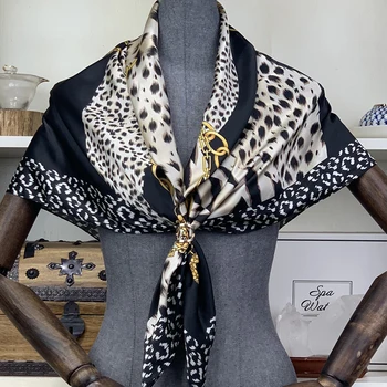 2020 Poletje Leopard tiskanja Svilene Rute 90 cm Kvadrat Hidžab ženski Šal Dame Foulard šifon Šal Bandanna zaviti glušnika pareo