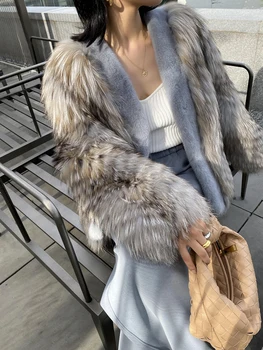 2020 Pozimi Novih Naravnih Fur Coats Za Ženske Pravi Silver Fox Preplete Cele Kože, Kuna Zlatica Krznena Jakna Ženska Kratka Krzno Suknji Luksuznih