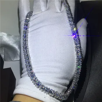 2020 Trendy Kvadratnih 7mm Lab Diamantna Ogrlica Belo Zlato, ki je napolnjena Stranko Poroko Verige Ogrlica Za Ženske moški Tenis Hiphop Nakit
