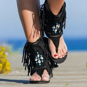2020 Vrh prodajalec - Ženske tassel sandali seksi Vzorec Velikosti Rimu Sandali Ženske Anti-slip Vroče Prodajo Klini Poletni čevlji