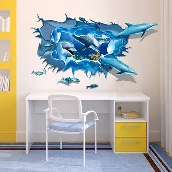 2020 Vroče Prodaje Izmenljive Dolphin 3D Morje, Ocean Nalepke, vinilne Nalepke Zidana DIY Dekor Otrok Soba Art Adesivo de parede D38JL24
