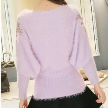 2020 ženski puloverji priložnostne vrhovi puhasto ženske puloverji Sequined sweatershirt Mehko toplo puloverji ženski pulover Votlih vzorec