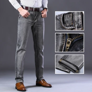 2021 Novih Moških Odsek Redno Fit Jeans Business Casual Klasični Slog, Moda Traper Hlače Moški Črna Modra Siva Hlače