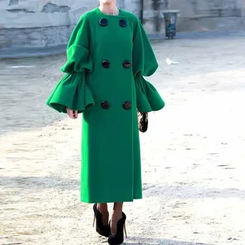 2021 Plus Velikost Volna, Dlaka Ženske Modni Eleganten Stranka Dvojno Zapenjanje Oblikovalec Zelena Coats