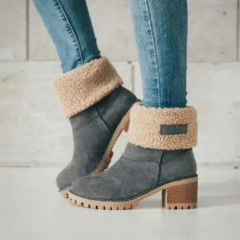 2021 ženske škornji zimo na prostem toplo krzno, obutev nepremočljiva ženske snow škornji debele pete z okroglo glavo, kratek boot