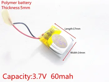 3,7 V 60mAh 501417 Litij-Polymer Li-Po baterija li ionska Baterija za Polnjenje celic Za Mp3, MP4 MP5 GPS, PSP, mobilni bluetooth