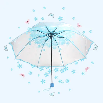 3 Krat Dežnik dež Dež orodja, Pregledna, Jasno Dežnik Češnjev Cvet Gob Apollo Sakura ženske windproof mini UV Sončno