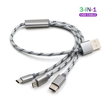 3 v 1, USB Kabel za Mobilni Telefon Micro USB Tip C Polnilnik, Kabel za iPhone napajalni Kabel Mikro-USB Polnilnik, Kabel