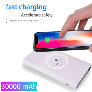 30000mAh Qi Brezžični Polnilnik Moči Banke Za Xiaomi iPhone Samsung Poverbank Prenosni Zunanji Polnilec za Baterije Brezžičnega Powerbank