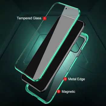 360° Magnetni Pokrovček Za Samsung Galaxy S20 FE Primeru Sumsung S 20 Fan Edition S20fe Dvojno Stranicami, Kaljeno Steklo Coque Fundas