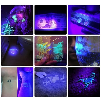 365nm UV Svetilka LED Polnilna Ultra Violet Nevidni Ultravijolični Baklo za hišne Ljubljenčke Madeže Lov Marker Uporabo 18650 baterijo