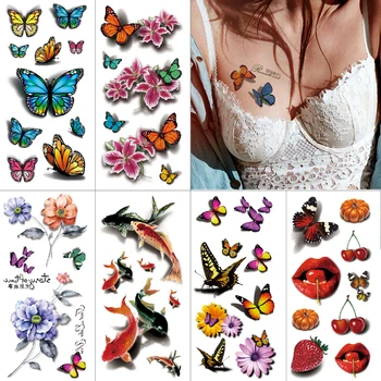 3D akvarel začasni tattoo nalepke Cvet metulj ptica majhna 3D telesu tattoo Shark koi nepremočljiva ponaredek tetovaže za ženske