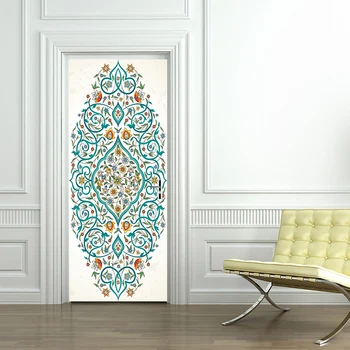 3D Nov Prihod Modri Cvet Islamske vzorci vrata Pvc Plakat nalepko nalepko Allah samolepilne tapete Spalnica Doma Dekor