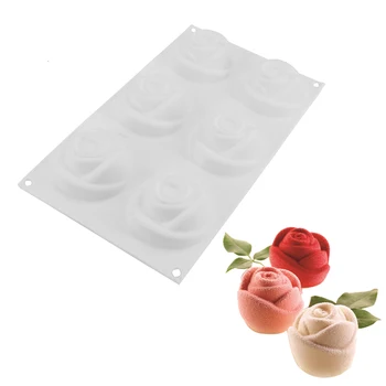 3D Silikonski Rose Oblika 6 Votlini Torto Plesni Sladica Orodja Za Peko Torte, Čokolade Pecivo Kuhinja Bakeware Dobave