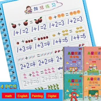 4 KOS Pisanja Za Kaligrafijo Knjige Za Otroke Rokopis Učenje Številke angleško Slikarstvo Aritmetično Praksi Knjigo Baby Darilo