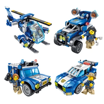 4 v 1 617pcs deformacije igrača avto serije združljiv z mestno policijo in avto otrok deformacijo robot igrača DIY znak opeke
