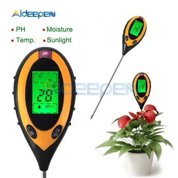 4 v 1 Digitalni LCD Tal, Vode, PH, Temperatura, Sončna Svetloba Tester Merilnik Vlažnosti Tal Higrometer Za Kmetijstvo, Rastline, Cvetje