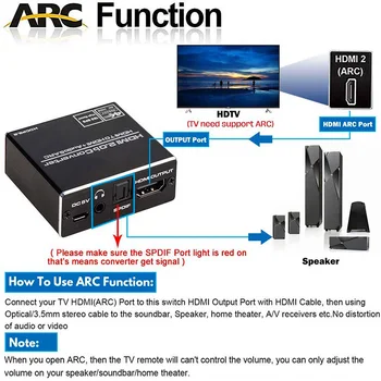 4K HDMI Switch, HDMI na HDMI+Toslink Optični (5.1 SPDIF)+ AUX Stereo o Pretvornik, HDMI o Adapter