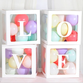 4pc Večkratno uporabo DIY Abeceda Pregledno Polje Latex Balon Shranjevanje Bloki za Poročni Obred Okraski Valentines' dan Dobave