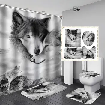 4pcs/set Nepremočljiva Volk kopalnica preprogo, kopalna kad, Tuš zavese, kopalnica vpojne nedrseča talna obloga doma lving