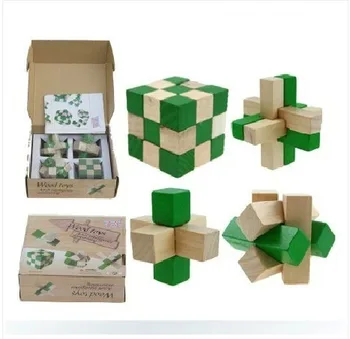4PCS/VELIKO Zelene 2 Barva Igrače Klasičnih IQ 3D Lesene Pomična Burr Uganke Um Možganov Teaser Igre Igrača za Odrasle Otroke