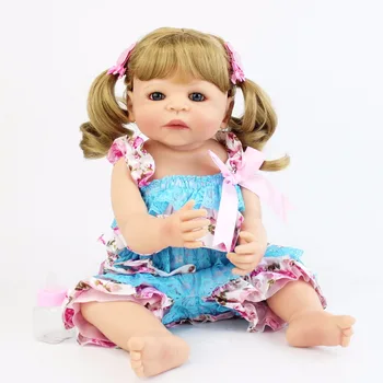 55 cm Polni Silikona Vinil Prerojeni Baby Doll Igrače Dekleta Bonecas 22-palčni Novorojenčka Blondinka Princess Bebe Živ Dojenčki Božič, Darilo za Rojstni dan