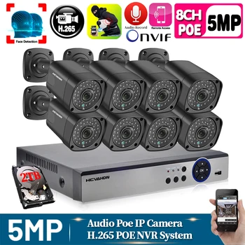5MP NVR Kit 8CH 4CH POE Sistem Kamere Človekovih/Zaznavanje Obraza dvosmerni Avdio IP Kamera Zunanja Varnostni Video Nadzor