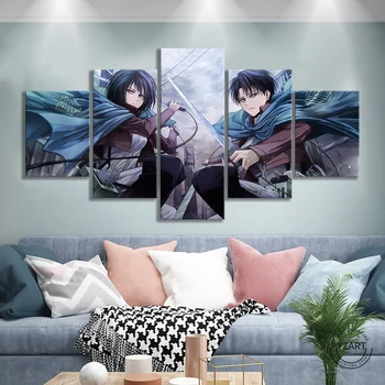 5pcs Napad na Titan Levi Ackerman in Mikasa Anime Plakat Risanka Stenske Nalepke Platno Wall Art Slike za Spalnice Stenski Dekor