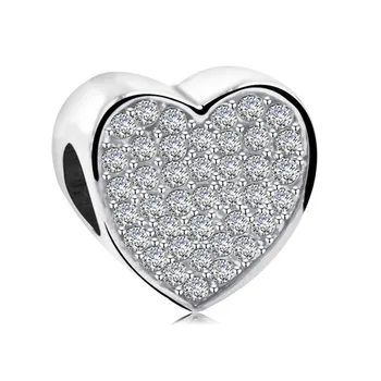 5PCS Trgovini Silver Plated Polno Kristalno Srce Čar Ljubezni Big Hole Kroglice Za Nakit Bangle Kar DIY Ročno Obrti