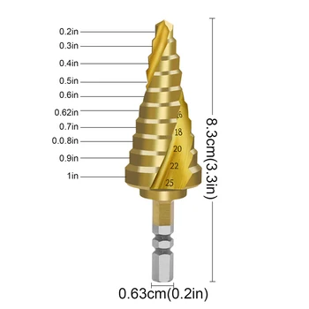 6-25 mm Titanium obložene Pagoda Obliko Korak Drill Bit Heksagonalna Vpenjala za Kronske Svedre Cone Drill Bit Korak Vaja