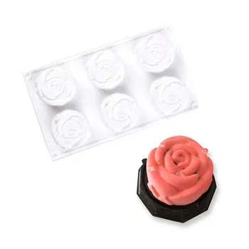 6 Hole 3D Rose Silikonske Pene Plesni Tartufov Peko Plesni za Sladico Čokoladno Pecivo Puding Jello Flower Torta Dekoracijo Plesni