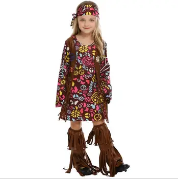 60-ih, 70-ih Retro Hipi Pevka Cosplay American Native Indijanci Kostum za Otroke Dekle Ženske Halloween Carnival Obleko S, M, L