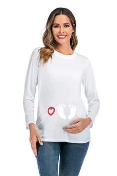 6116# Smešno Natisnjeni Porodniškega T-shirt Pomlad Jesen Majica z Dolgimi rokavi, Oblačila za Nosečnice Odtis Nosečnosti Tees Vrhovi