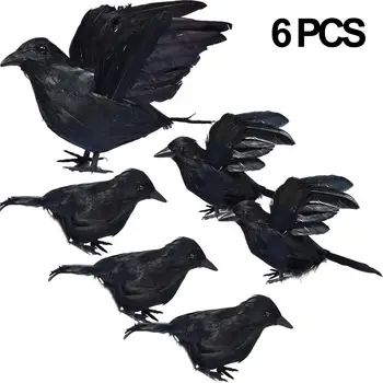 6PCS Vrane Halloween Dekoracijo Black Pernate Vrane Realne Vrana Halloween Dekoracijo Rekviziti Vrane Simulacije Vrana