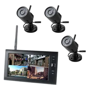 7 palčni TFT Digitalni 2.4 G Brezžične Kamere, Avdio Video Baby Monitorji 4CH Quad DVR Varnostni Sistem Z IR night light 3 Kamera