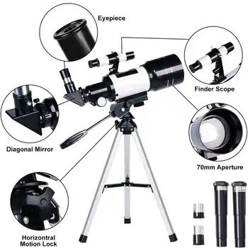 70 mm 300 mm Astronomski Teleskop Sestavo Strokovne Prostem Potni Madeži Področje z Stojalom za Otroke& Začetnike Darilo