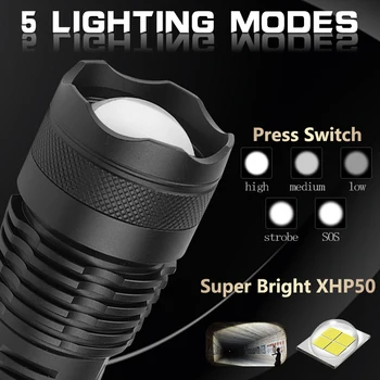 7000 lumnov Lučka xhp50.2 najbolj zmogljiva svetilka usb Zoom linterna led svetilko xhp50 18650, ali 26650 baterije za ponovno Polnjenje lov